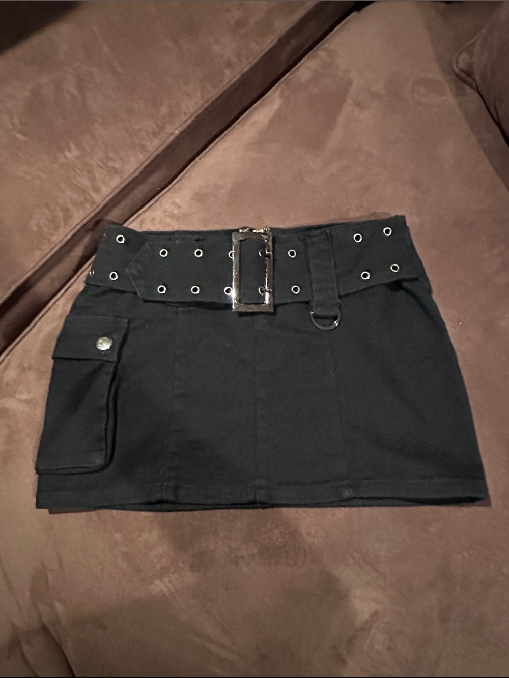 Edikted Black Mini Skirt with Grommet Belt
